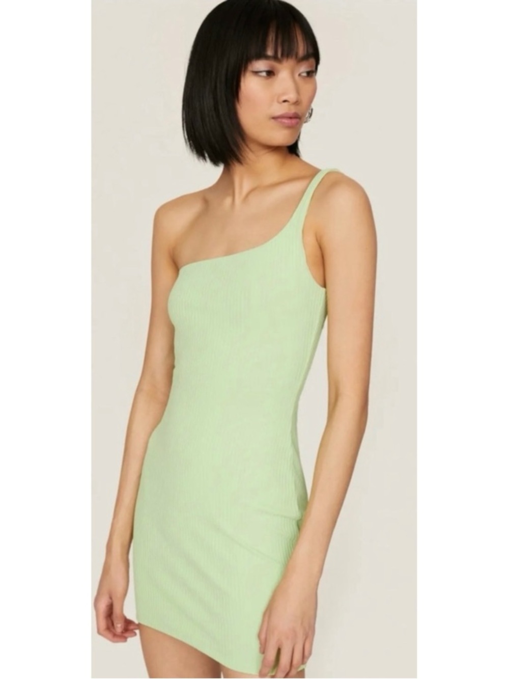 GAUGE81‎ | Erla Dress Rib Knit One Shoulder Bodycon Mini Pistachio Green Small
